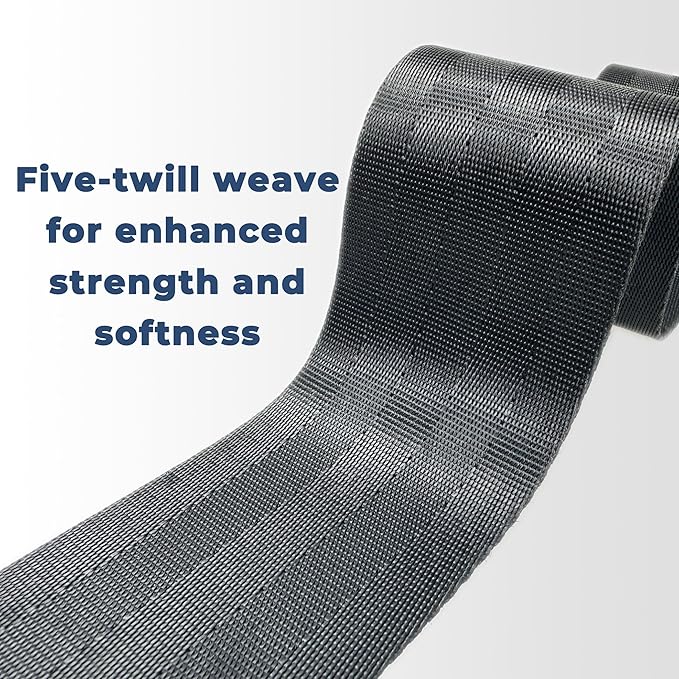 Close-up of five-twill weave polyester wheelchair safety strap material