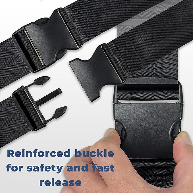 POM side-release buckle on PSNOOK adjustable wheelchair safety strap seat belt