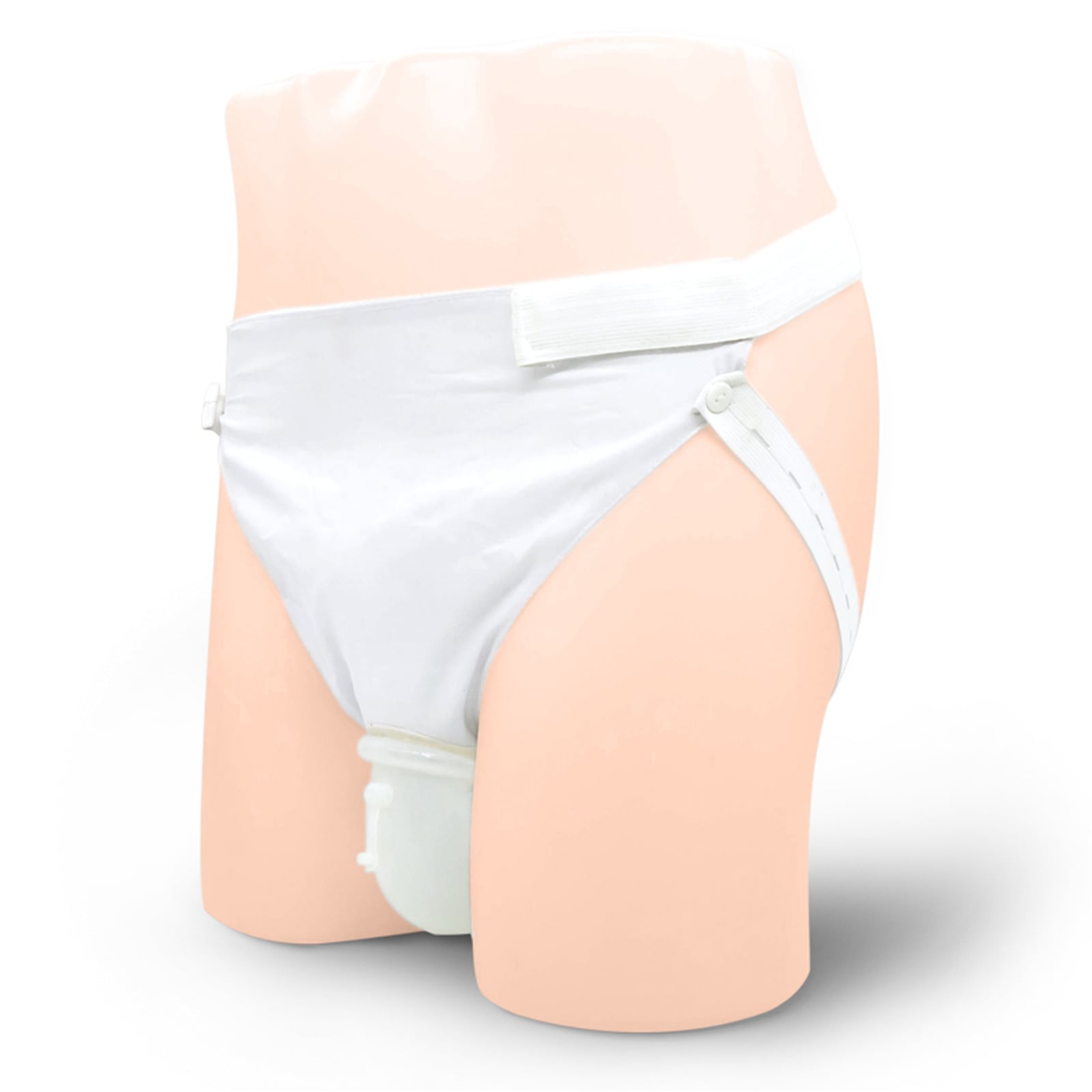 PSNOOK men's external urinal collector and adjustable support briefs displayed on a mannequin